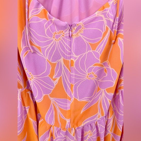ASTR The Label Women's Large Aneira Dress Orange Purple Floral Maxi Ruffle Strap - Picture 11 of 16